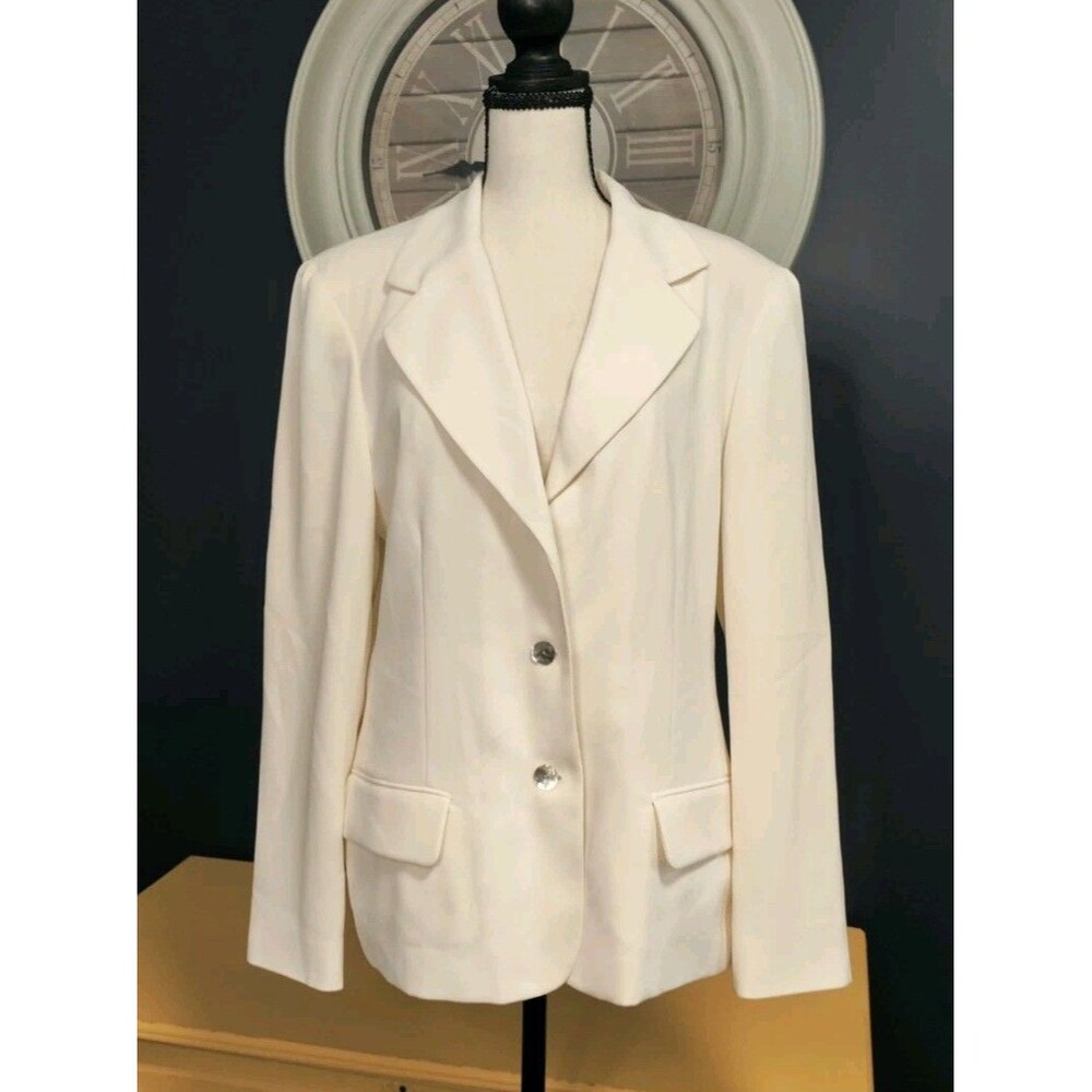 Vintage Halston Blazer Jacket Women's 10 Ivory 90's Shell Buttons Pockets Lined